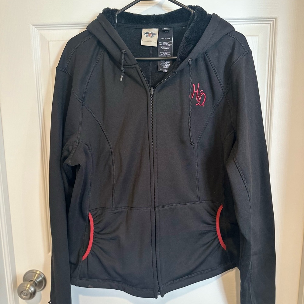Harley Davidson Zip-up Black Hoodie with Red Accents 2X